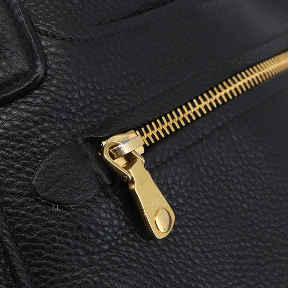 Miu Miu Hand Bag Leather Black Gold Auth mr1548