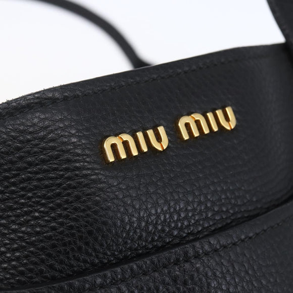 Miu Miu Hand Bag Leather Black Gold Auth mr1548