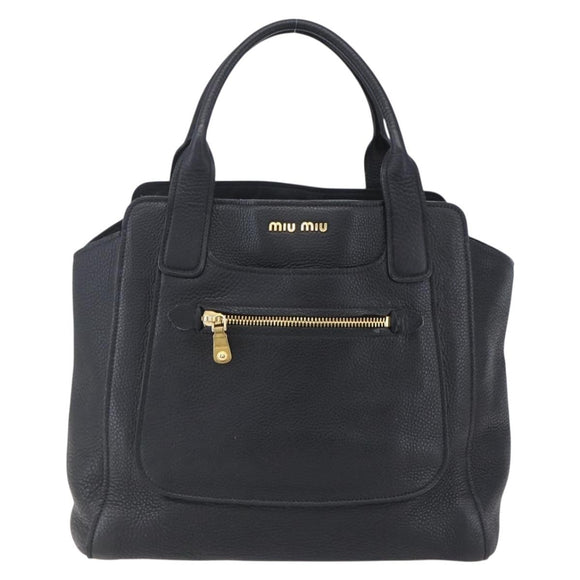 Miu Miu Hand Bag Leather Black Gold Auth mr1548