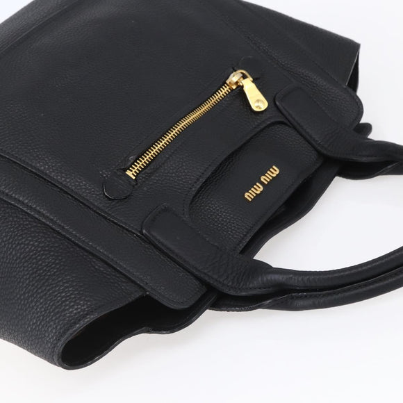Miu Miu Hand Bag Leather Black Gold Auth mr1548