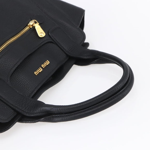 Miu Miu Hand Bag Leather Black Gold Auth mr1548