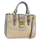 Miu Miu Madras Hand Bag Leather 2way Gold Auth mr1549-1