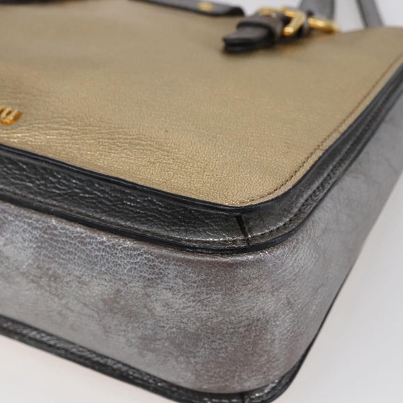 Miu Miu Madras Hand Bag Leather 2way Gold Auth mr1549