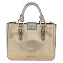 Miu Miu Madras Hand Bag Leather 2way Gold Auth mr1549-2