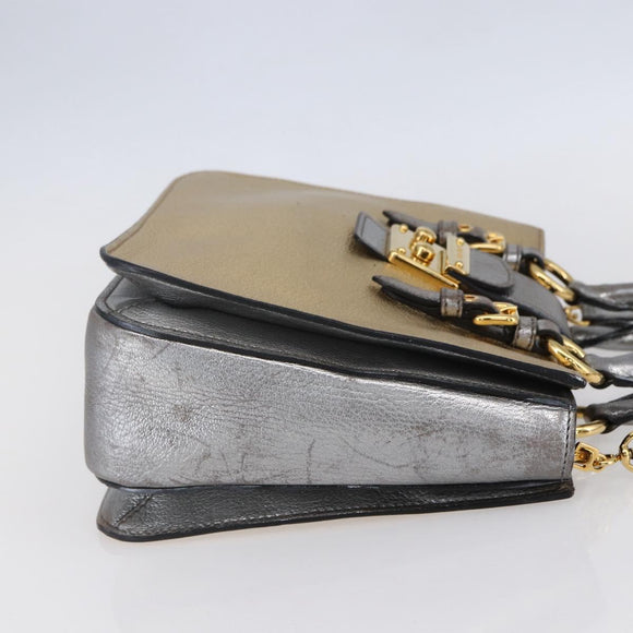 Miu Miu Madras Hand Bag Leather 2way Gold Auth mr1549