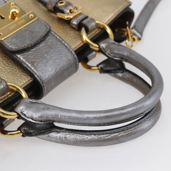 Miu Miu Madras Hand Bag Leather 2way Gold Auth mr1549