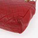CHANEL Matelasse Chain Shoulder Bag Lamb Skin Red Gold CC Auth mr1552-15