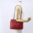 CHANEL Matelasse Chain Shoulder Bag Lamb Skin Red Gold CC Auth mr1552-22