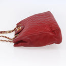 CHANEL Matelasse Chain Shoulder Bag Lamb Skin Red Gold CC Auth mr1552-3