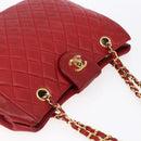 CHANEL Matelasse Chain Shoulder Bag Lamb Skin Red Gold CC Auth mr1552-6