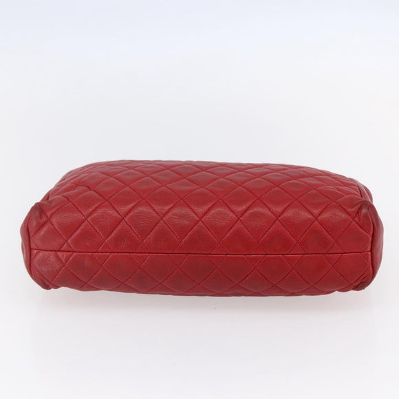 CHANEL Matelasse Chain Shoulder Bag Lamb Skin Red Gold CC Auth mr1552