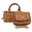 MCM Logogram Vicetos Hand Bag PVC Leather 2 Set Brown Gold Auth mr1553-1