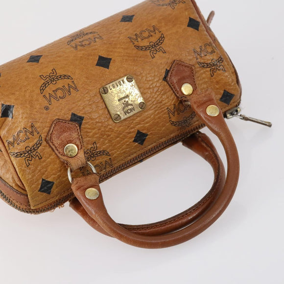 MCM Logogram Vicetos Hand Bag PVC Leather 2 Set Brown Gold Auth mr1553