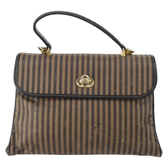 FENDI Pecan Canvas Hand Bag 2way Black Brown Auth mr1555