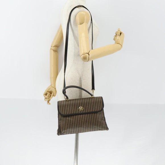FENDI Pecan Canvas Hand Bag 2way Black Brown Auth mr1555