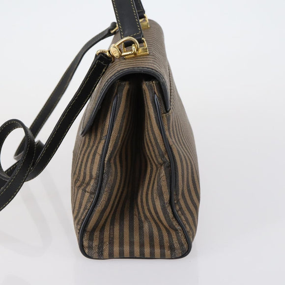 FENDI Pecan Canvas Hand Bag 2way Black Brown Auth mr1555