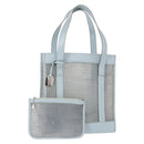 GUCCI mesh Hand Bag Nylon Light Blue Silver Auth mr1557-1