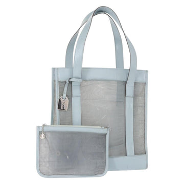 GUCCI mesh Hand Bag Nylon Light Blue Silver Auth mr1557