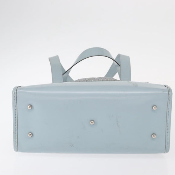 GUCCI mesh Hand Bag Nylon Light Blue Silver Auth mr1557