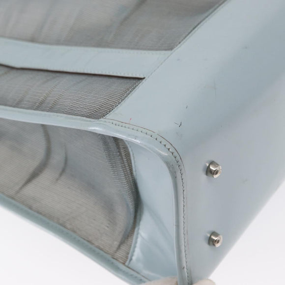 GUCCI mesh Hand Bag Nylon Light Blue Silver Auth mr1557