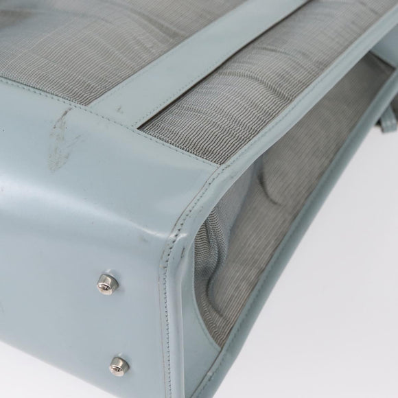 GUCCI mesh Hand Bag Nylon Light Blue Silver Auth mr1557