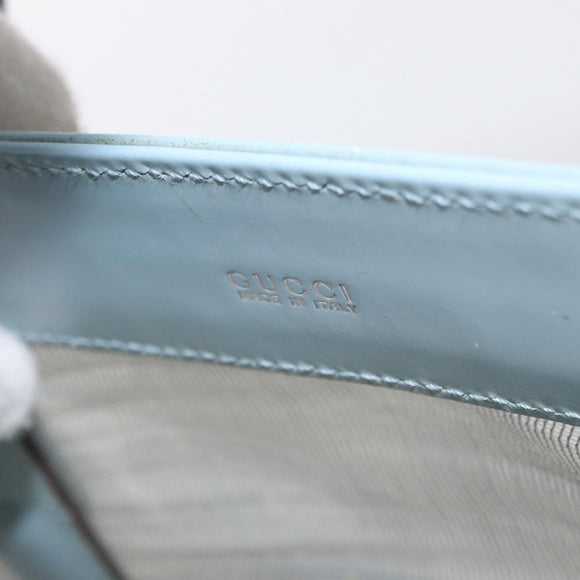 GUCCI mesh Hand Bag Nylon Light Blue Silver Auth mr1557