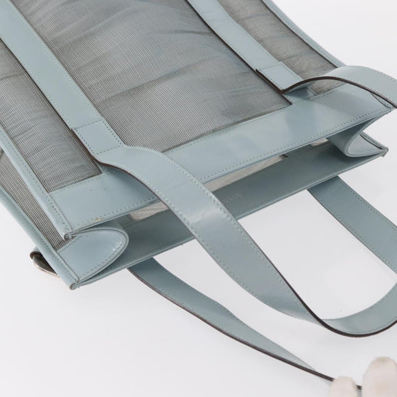 GUCCI mesh Hand Bag Nylon Light Blue Silver Auth mr1557