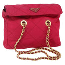 PRADA Quilted Chain Shoulder Bag Nylon Pink Gold Auth mr1558-1