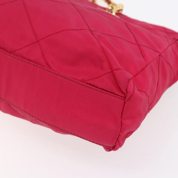 PRADA Quilted Chain Shoulder Bag Nylon Pink Gold Auth mr1558