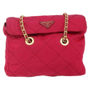 PRADA Quilted Chain Shoulder Bag Nylon Pink Gold Auth mr1558-13