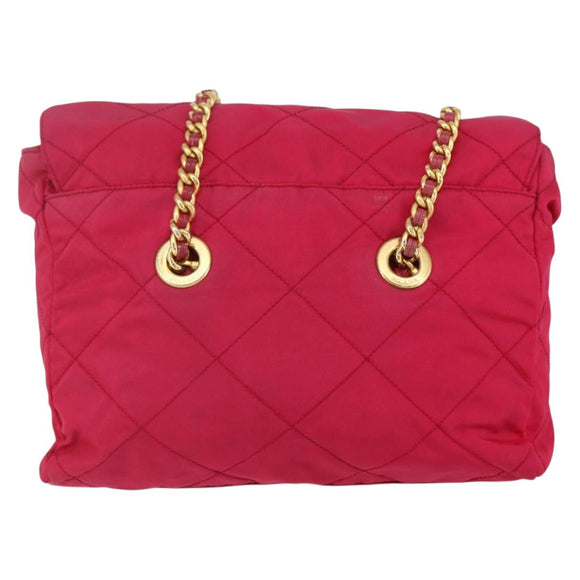 PRADA Quilted Chain Shoulder Bag Nylon Pink Gold Auth mr1558