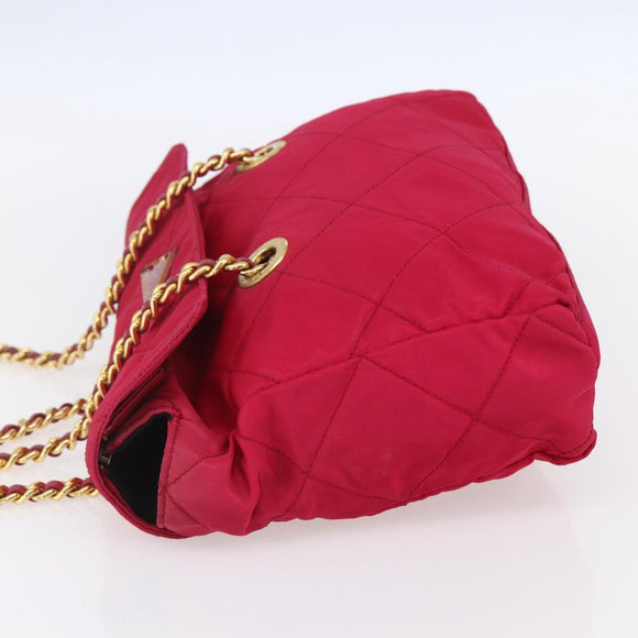 PRADA Quilted Chain Shoulder Bag Nylon Pink Gold Auth mr1558