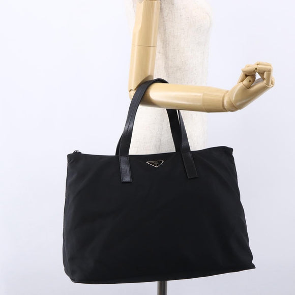 PRADA Hand Bag Nylon Black Silver Auth mr1560