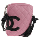 CHANEL Cambon Line Shoulder Bag Leather Pink Black CC Auth mr1562V-1