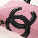 CHANEL Cambon Line Shoulder Bag Leather Pink Black CC Auth mr1562V-9