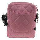 CHANEL Cambon Line Shoulder Bag Leather Pink Black CC Auth mr1562V-2
