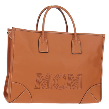 MCM Hand Bag Leather Brown Gold Auth mr1563A