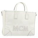 MCM Hand Bag Leather White Gold Auth mr1564-1