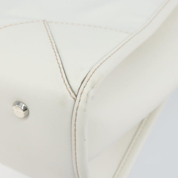 MCM Hand Bag Leather White Gold Auth mr1564