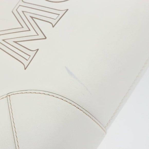 MCM Hand Bag Leather White Gold Auth mr1564