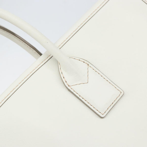 MCM Hand Bag Leather White Gold Auth mr1564