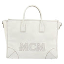 MCM Hand Bag Leather White Gold Auth mr1564-13