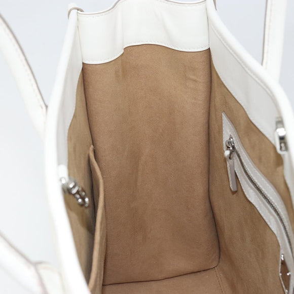 MCM Hand Bag Leather White Gold Auth mr1564