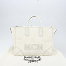 MCM Hand Bag Leather White Gold Auth mr1564-12