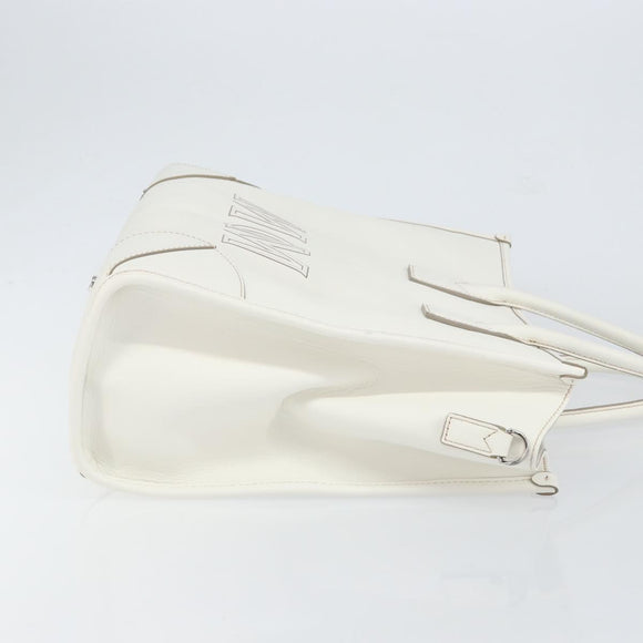 MCM Hand Bag Leather White Gold Auth mr1564