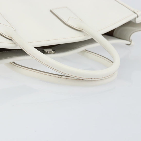 MCM Hand Bag Leather White Gold Auth mr1564