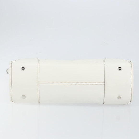 MCM Hand Bag Leather White Gold Auth mr1564