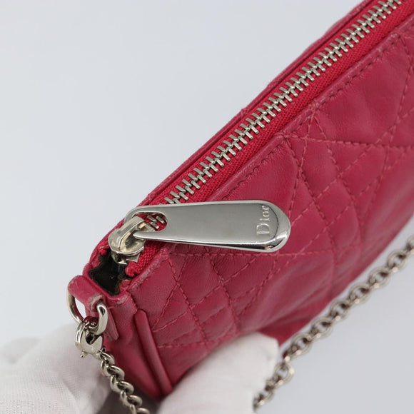 Christian Dior Canage Chain Schultertasche Lammleder Pink Silber Auth mr1565