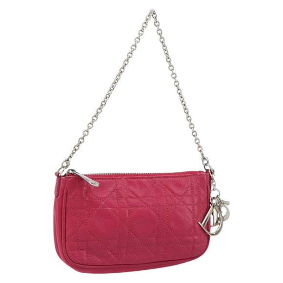 Christian Dior Canage Chain Schultertasche Lammleder Pink Silber Auth mr1565