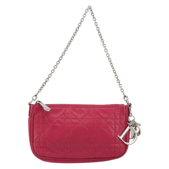 Christian Dior Canage Chain Schultertasche Lammleder Pink Silber Auth mr1565